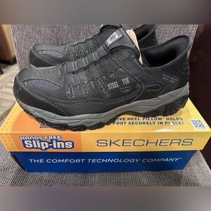 STEEl TOE Skechers Black Slip-On Shoes‎ Mens Sizes 7, 9, 11.5,13 NEW in Box